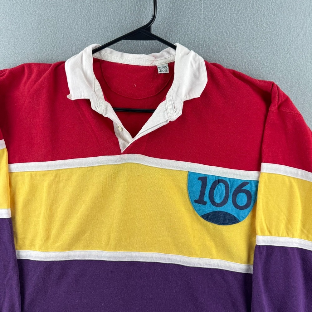 Vintage 80s Rugby Shirt Mens XL Long Sleeve Cotton Blend Jersey Collared Polo 10 - Picture 2 of 16